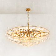 Large Sculpted Glass Drum Chandelier in Clear Glass - material detail