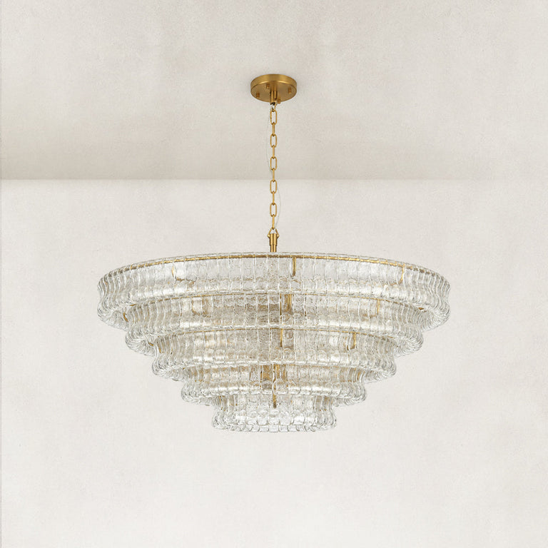 Clear glass chandelier detail.