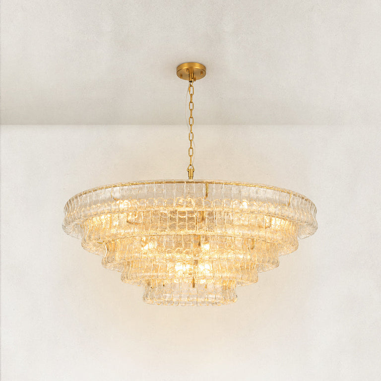 Clear glass chandelier detail.