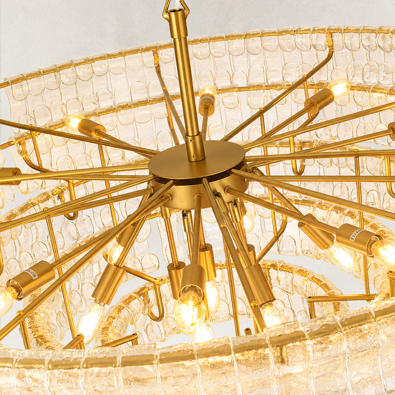 Clear glass chandelier detail.