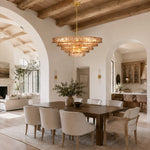 Amber glass chandelier room scene.