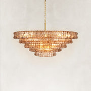 Large Sculpted Glass Drum Chandelier in Smoke Glass - alternate angle