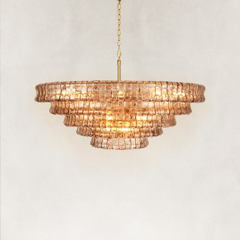 Large Sculpted Glass Drum Chandelier in Smoke Glass - alternate angle