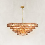 Large Sculpted Glass Drum Chandelier in Smoke Glass - complete fixture