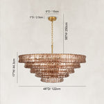 Large Sculpted Glass Drum Chandelier in Smoke Glass - dimension diagram
