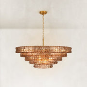 Large Sculpted Glass Drum Chandelier in Smoke Glass - material detail