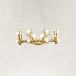 Large Sculptural Antler Globe Ring Chandelier in Hand-finished antique gold - alternate angle