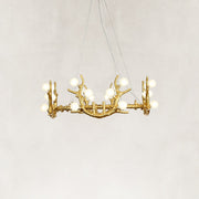 Large Sculptural Antler Globe Ring Chandelier in Hand-finished antique gold - alternate angle