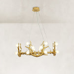 Large Sculptural Antler Globe Ring Chandelier in Hand-finished antique gold - complete fixture