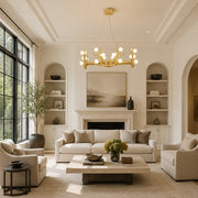 Large Sculptural Antler Globe Ring Chandelier in Hand-finished antique gold - interior setting
