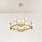 Large Sculptural Antler Globe Ring Chandelier in Hand-finished antique gold - material detail