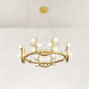 Large Sculptural Antler Globe Ring Chandelier in Hand-finished antique gold - material detail