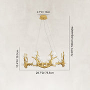 Large Sculptural Antler Globe Ring Chandelier in Hand-finished antique gold - dimension diagram