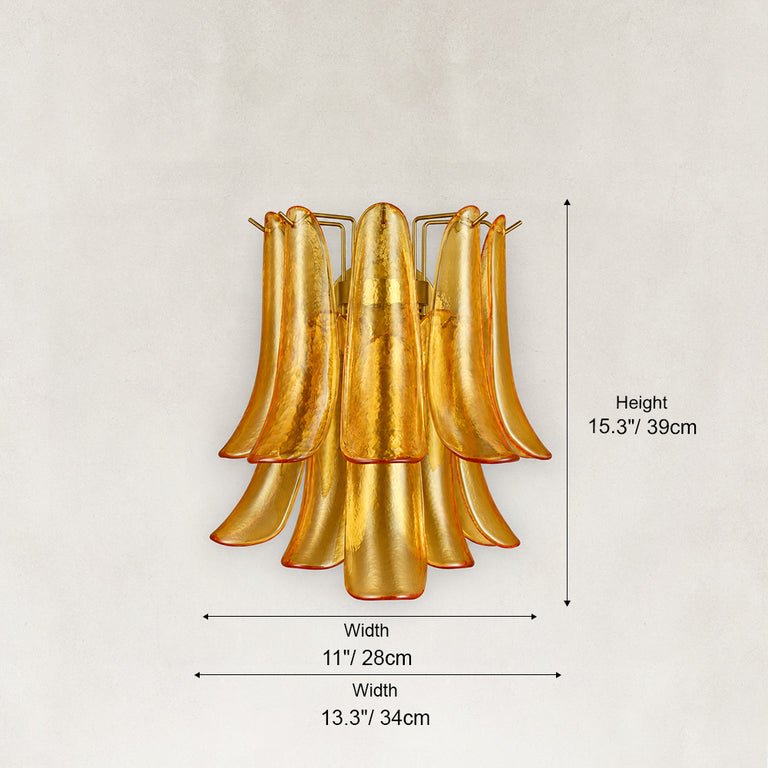 Dimensions of the layered curved glass wall sconce
