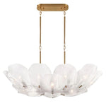 Elongated white glass petal chandelier with a brass-tone rectangular canopy.