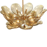 Underside of a round gold glass petal chandelier.
