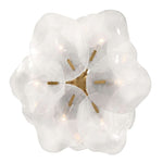 White glass petal arrangement with a brass-tone center seen from below.
