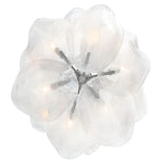 White glass petal arrangement with a silver-tone center seen from below.