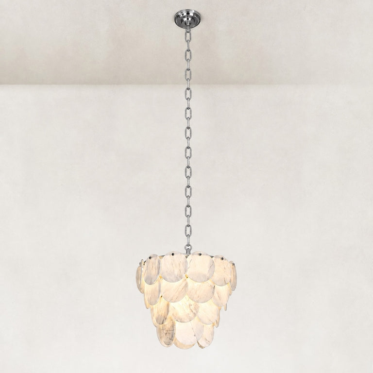 Layered Marble Disc Pendant 16.9" in Chrome metal finish, shown as a complete fixture