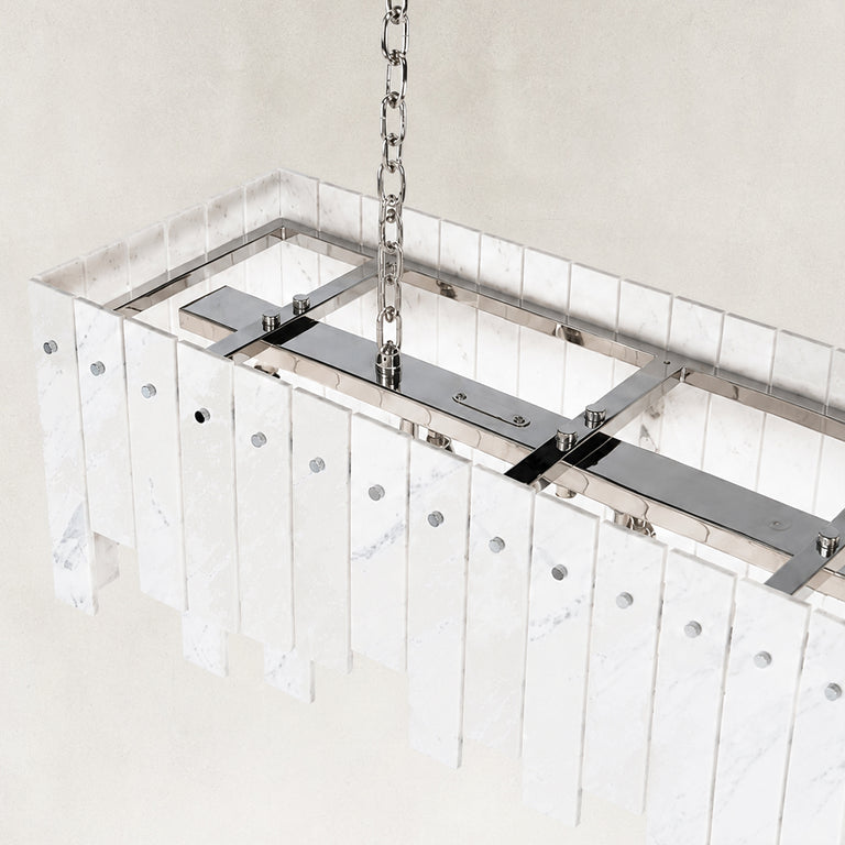 Product detail of Layered Marble Panel Island Pendant against a neutral background