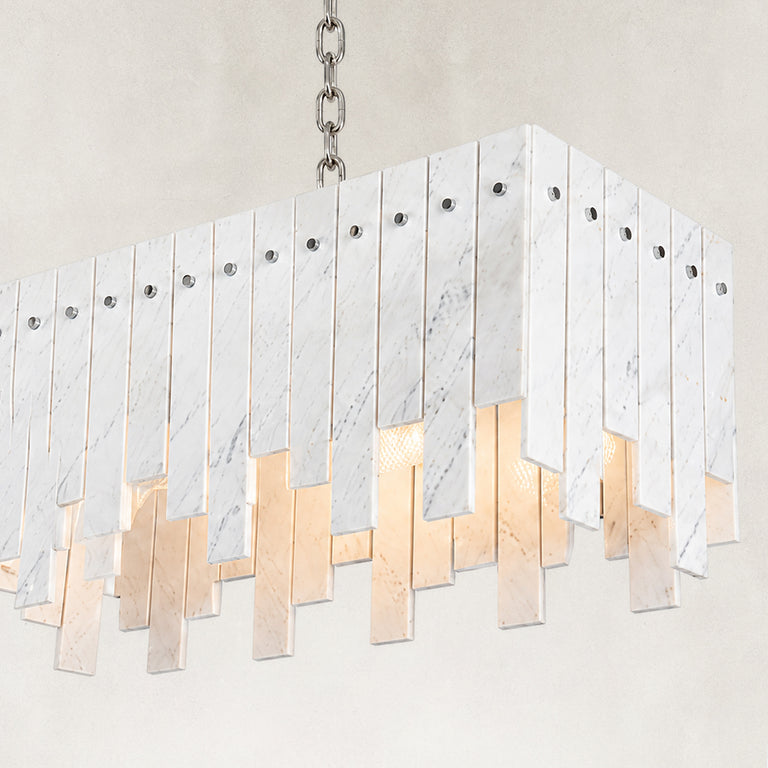 Product detail of Layered Marble Panel Island Pendant against a neutral background