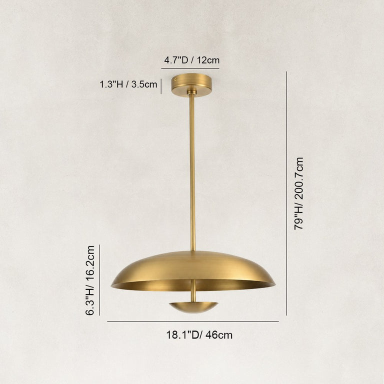 Layered Metal Disc Pendant in Aged Brass - dimension diagram