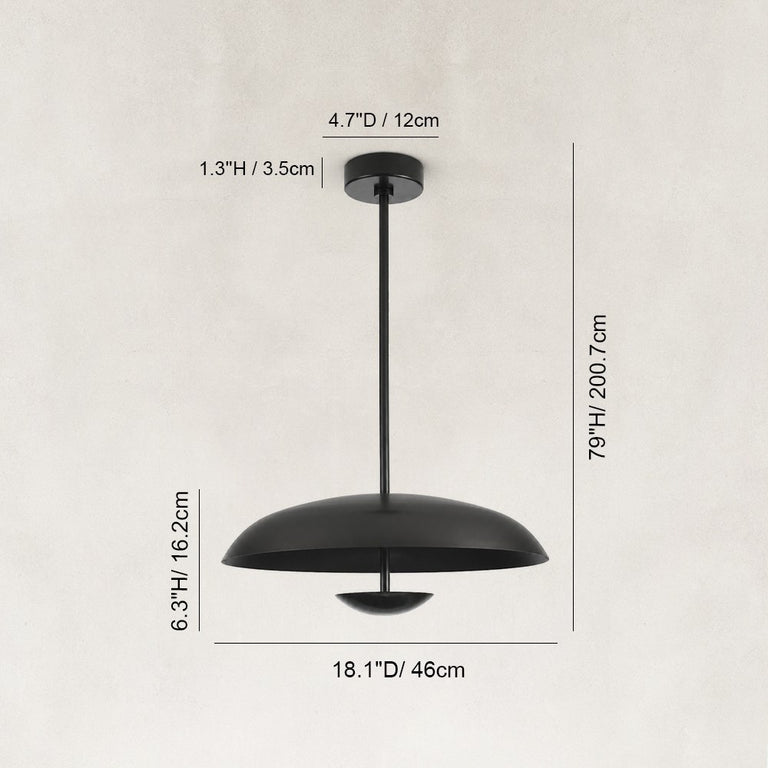 Layered Metal Disc Pendant in Matte Black - dimension diagram