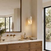 Layered White Marble Blade Pendant displayed in a bathroom interior