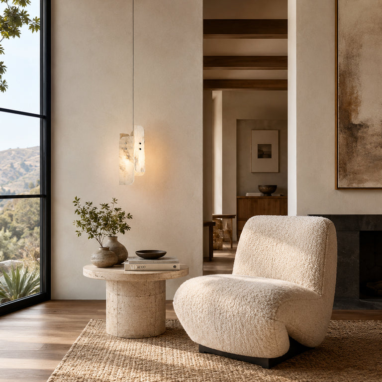 Layered White Marble Blade Pendant displayed in a furnished interior