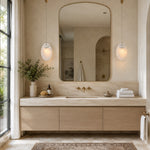Layered White Marble Disc Pendant displayed in a bathroom interior