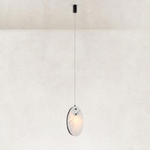Layered White Marble Disc Pendant 13.8" in Black finish shown in full against a neutral background