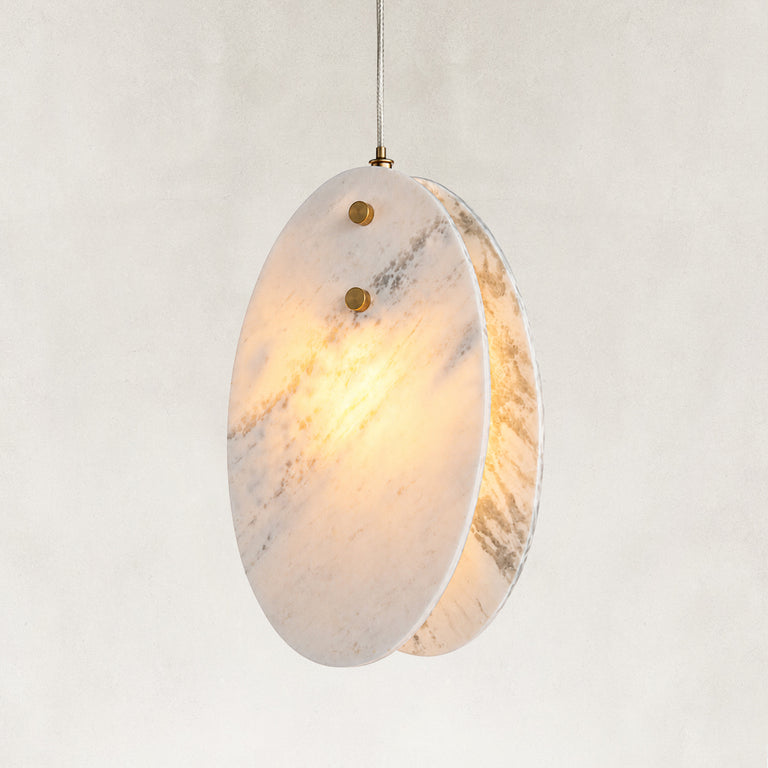 Product detail of Layered White Marble Disc Pendant against a neutral background