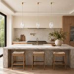 Layered White Marble Disc Pendant installed above a kitchen island