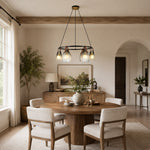 Leather-Suspended Ribbed Glass Chandelier in Brown leather and matte black - interior setting
