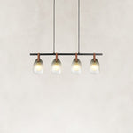 Leather-Suspended Ribbed Glass Linear Chandelier in Brown leather and matte black - alternate angle