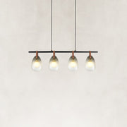 Leather-Suspended Ribbed Glass Linear Chandelier in Brown leather and matte black - alternate angle