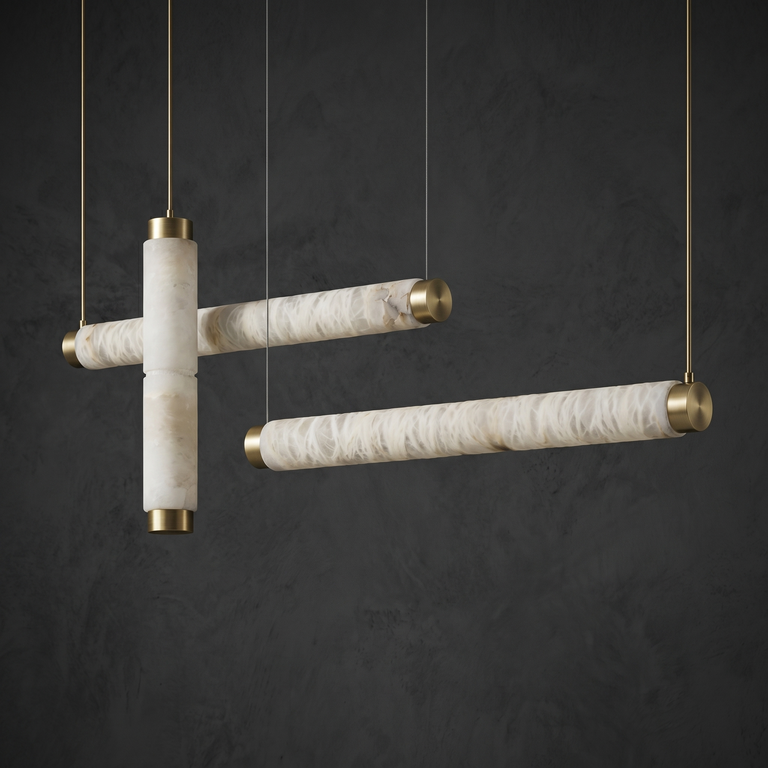 Linea Modern Brass Linear Pendant Light by Dalmivik, complete fixture view