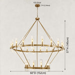 brass-tone two-tier glass-tube chandelier dimension diagram.