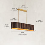Dimension diagram of the dark linear chandelier, body and rectangular canopy.