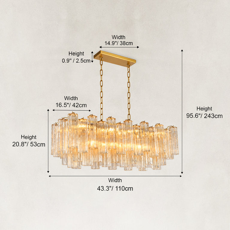 Dimensions of the linear tiered glass chandelier