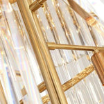 Close-up of the metal supports between hanging crystal rods.