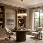 Low-Profile Marble Drum Pendant displayed in a furnished interior