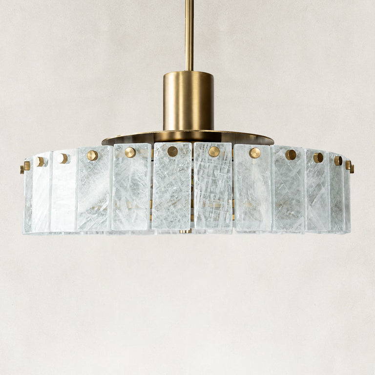 Product detail of Low-Profile Marble Drum Pendant against a neutral background