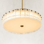 Product detail of Low-Profile Marble Drum Pendant against a neutral background