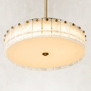 Product detail of Low-Profile Marble Drum Pendant against a neutral background