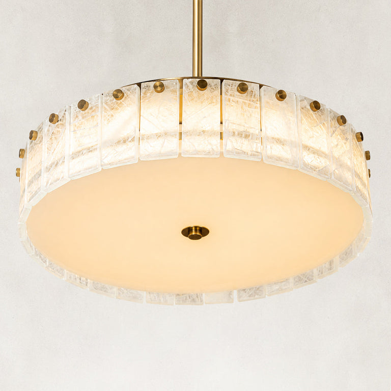 Product detail of Low-Profile Marble Drum Pendant against a neutral background