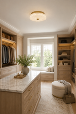 Vertical bedroom scene with the low-profile textured glass flush mount