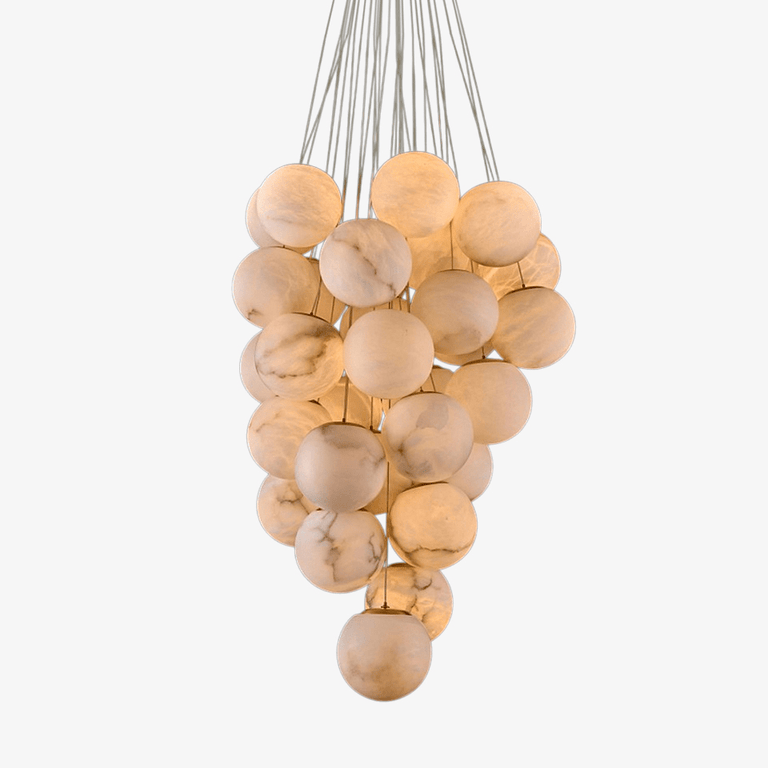 Luxury Gold & White Alabaster Globe Chandelier – 39" Diameter by Dalmivik, product or room detail view