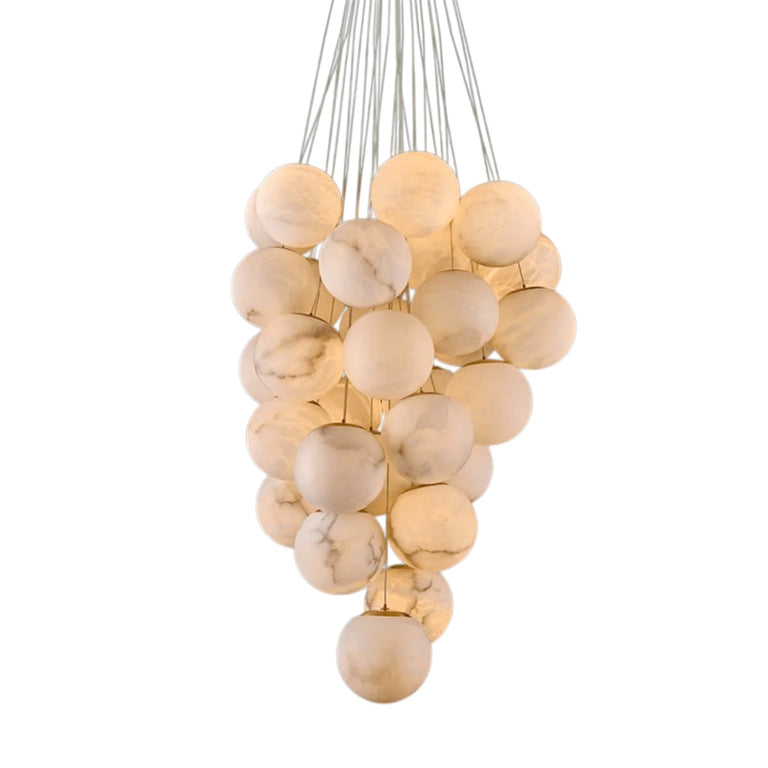 Luxury Gold & White Alabaster Globe Chandelier – 39" Diameter by Dalmivik, complete fixture view