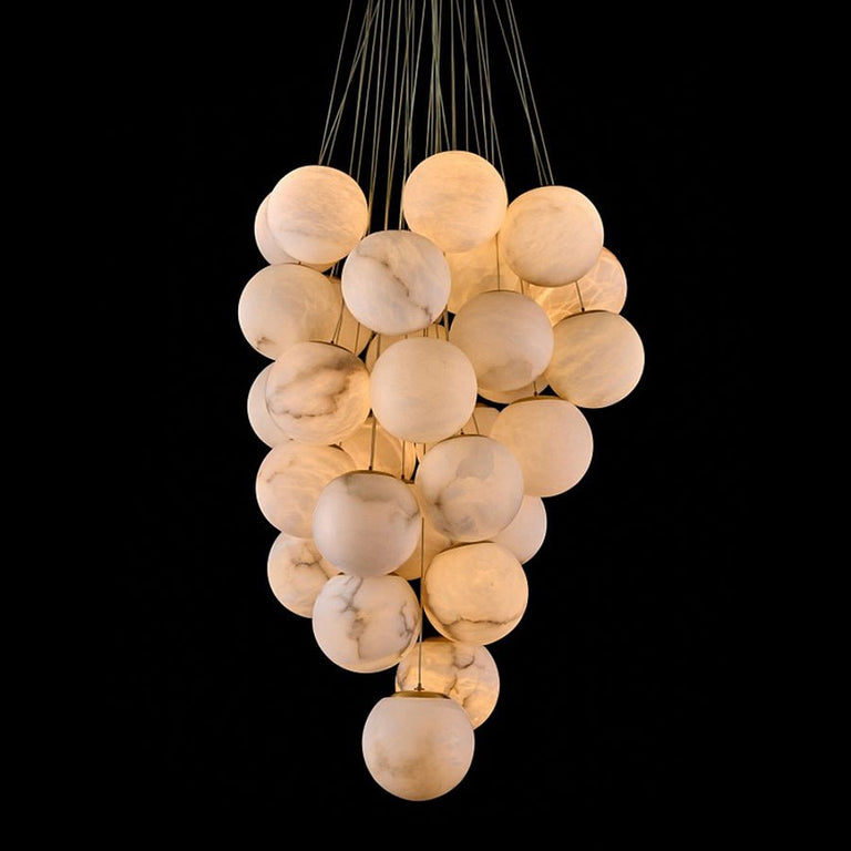 Luxury Gold & White Alabaster Globe Chandelier – 39" Diameter by Dalmivik, product or room detail view